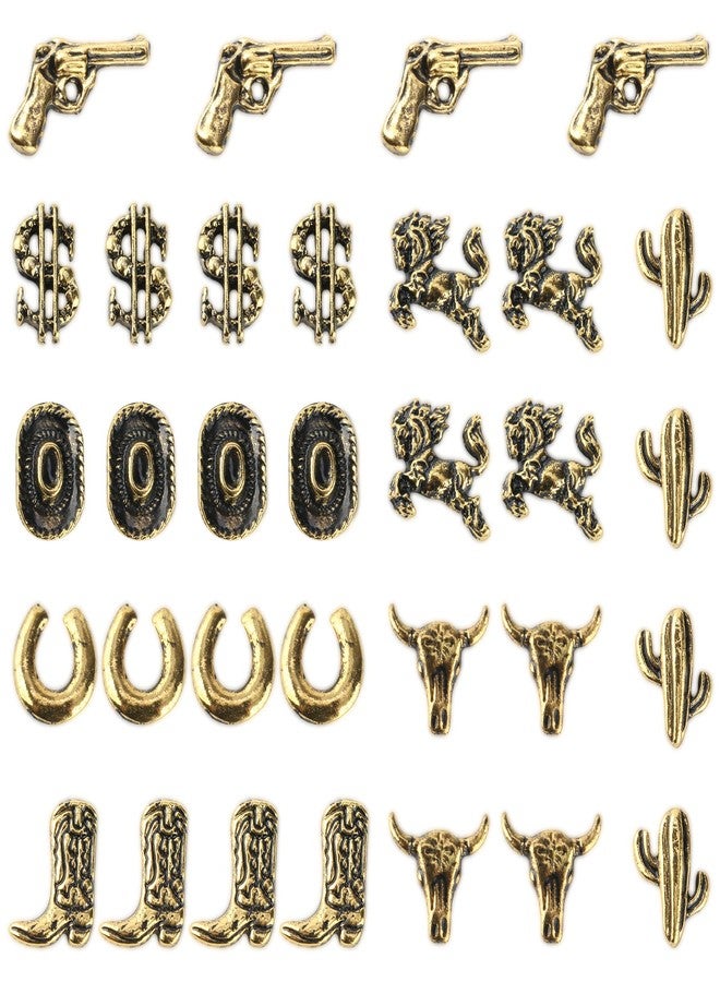 LIKEYO 32 PCS Western Nail Charms - LIKEYO Vintage Metal Alloy Cowboy Nail Charms, 3D Gold Cowgirl Western Art Decals, DIY Cowboy Bull Head Manicure Art Decoration Stickers for Women - Image 1